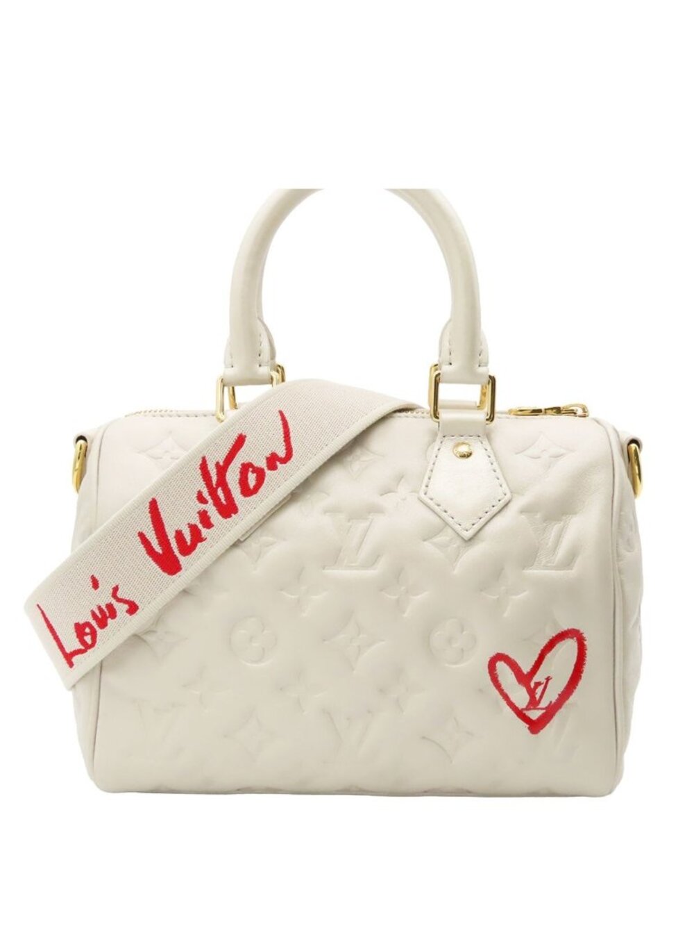 Louis Vuitton Speedy Bandouliere 22 Beige Monogram Embossed Foreign Love 2-Way